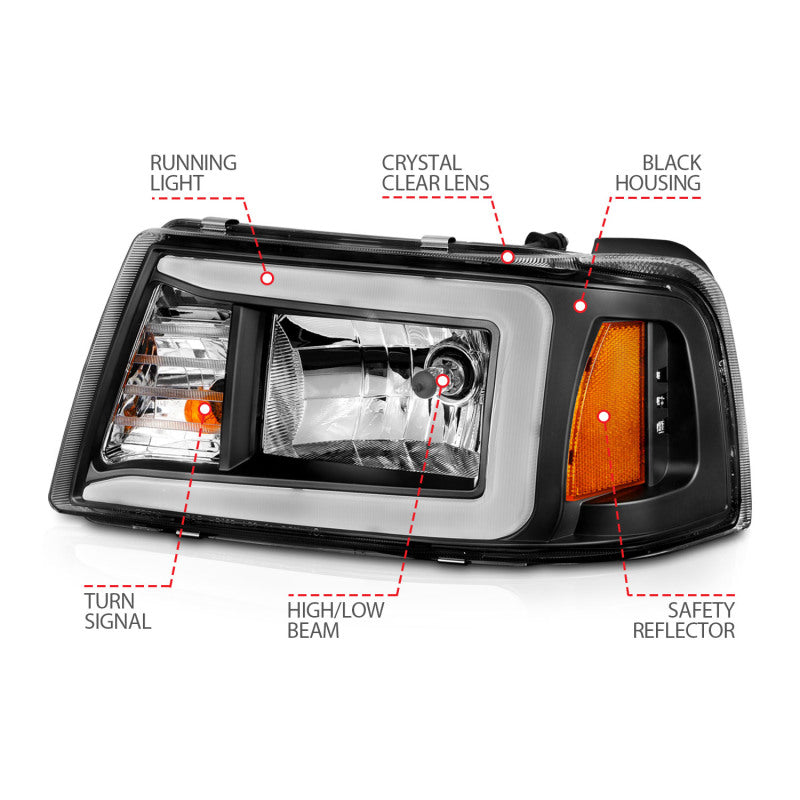 ANZO 2001-2011 Phares en cristal Ford Ranger avec boîtier noir pour barre lumineuse