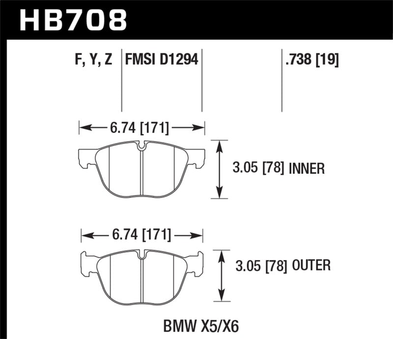 Hawk 07-08 BMW X5 3.0si/4.8i / 09-13 X5 Xdrive / 08-13 X6 Xdrive Plaquettes de frein avant Performance Céramique