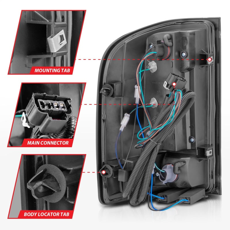 ANZO 2007-2013 Chevrolet Silverado1500/ 2500/ 3500 Feux arrière LED avec barre lumineuse Boîtier noir Fumée