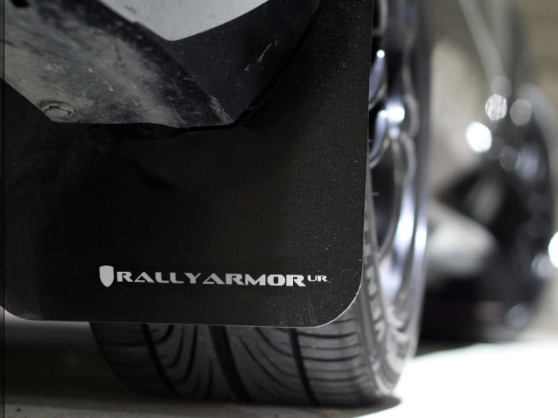 Rally Armor 08-10 Subaru WRX (Hatch &amp; Sedan) / 08-11 Subaru 2.5i Noir UR Mud Flap w/White Logo