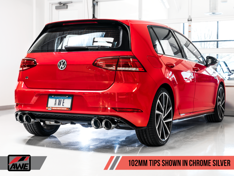 AWE Tuning Volkswagen Golf R MK7.5 Échappement SwitchPath avec embouts en argent chromé 102 mm