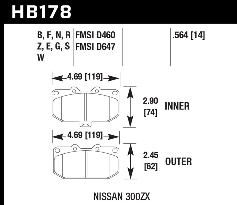 Plaquettes de frein avant Hawk HP+ Street pour Subaru Impreza WRX 06-07 / Nissan 300ZX 89-96 / Nissan Skyline GT-R 89-93