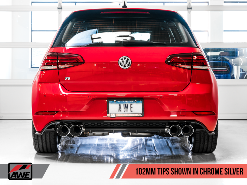 Échappement AWE Tuning Mk7 Golf R Track Edition avec embouts en argent chromé 102 mm