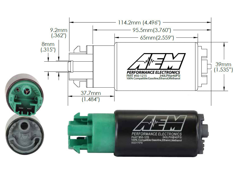 Kit de pompe à carburant AEM 340LPH 65 mm avec crochets de montage - Compatible éthanol