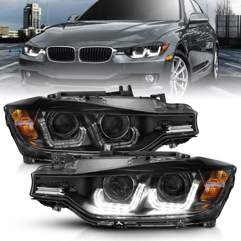 Phares de projecteur BMW Série 3 ANZO 2012-2015 avec barre en U Noir