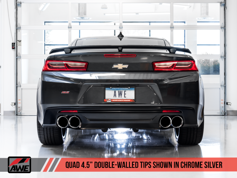 AWE Tuning 16-19 Chevrolet Camaro SS Axle-back Échappement - Track Edition (Quad Chrome Silver Tips)