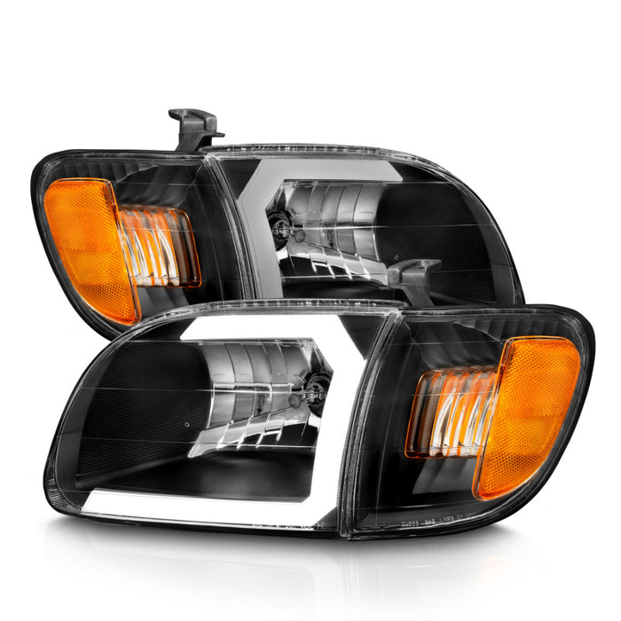 ANZO 00-04 Toyota Tundra (convient uniquement à la cabine Reg/Acc) Phares en cristal avec barre lumineuse Noir avec éclairage d'angle