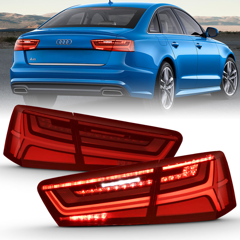 ANZO 2012-2018 Audi A6 Feu arrière LED Boîtier noir Rouge/lentille transparente 4 pièces (Signal séquentiel)