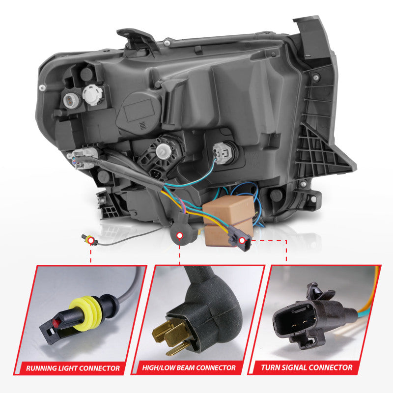 ANZO 2014-2017 Toyota Tundra LED Crystal Phares avec boîtier noir Switchback avec DRL