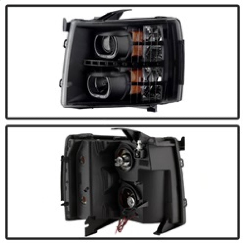 xTune Chevy Silverado 1500/2500/3500 07-13 LED Halo Projector Headlights Black PRO-JH-CSIL07-CFB-BK