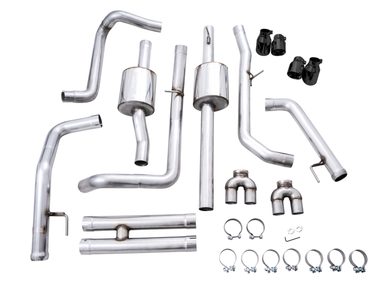 AWE Tuning 22-23 GMC Sierra 1500 AT4X 6.2L 0FG Catback Split Dual (pare-chocs plat) - Pointes noires diamant