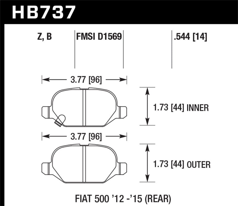 Plaquettes de frein arrière Hawk HPS 5.0 pour Fiat 500 Abarth 12-15