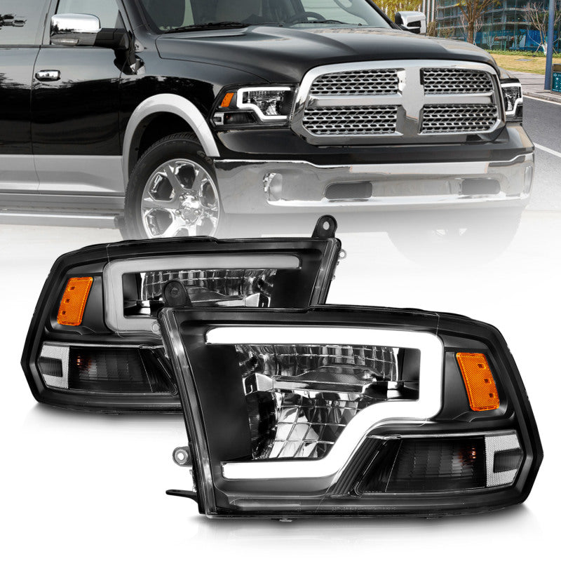 ANZO 2009-2020 Dodge Ram 1500 Phares de projecteur carrés à LED avec boîtier chromé Noir Ambre