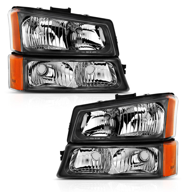 ANZO 2003-2006 Chevy Silverado Cristal Phare avec Signal Light Noir Ambre (4 pièces)