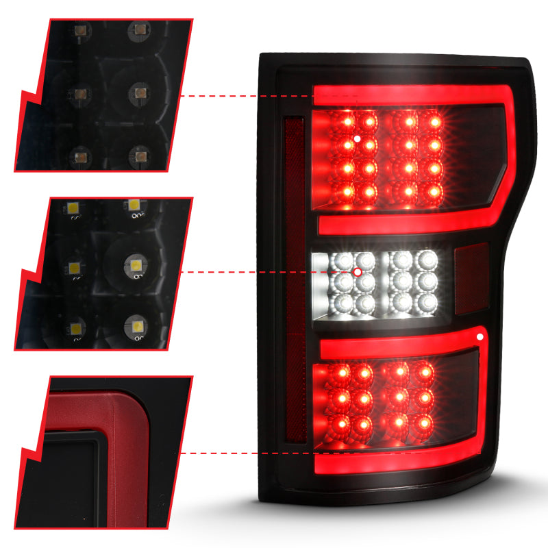 ANZO 18-19 Ford F-150 Feu arrière LED Boîtier noir Lentille transparente Barre lumineuse rouge avec séquentiel