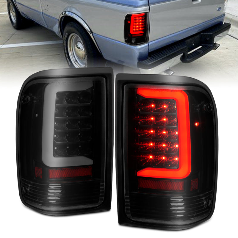 ANZO 1993-1997 Ford Ranger LED feux arrière avec barre lumineuse boîtier noir lentille transparente