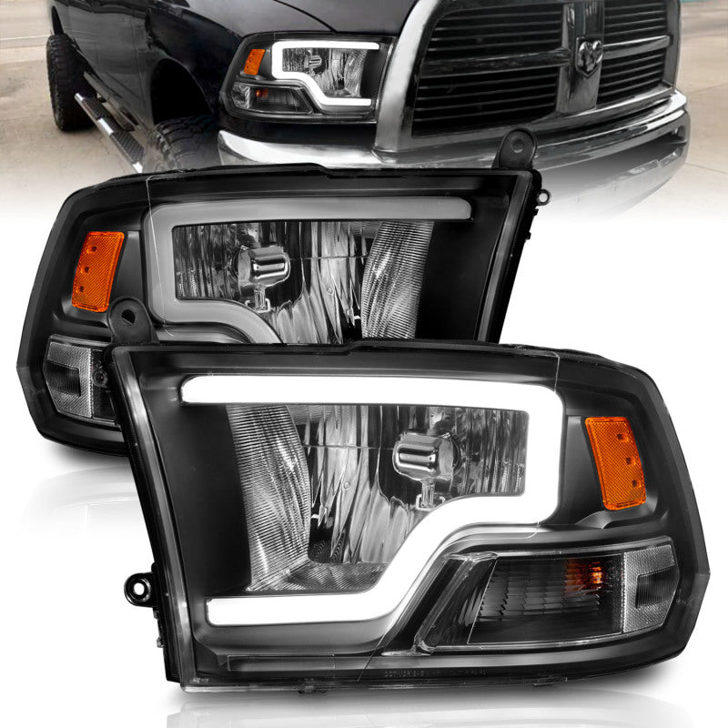 ANZO 2009-2018 Dodge Ram 1500 Phares en cristal avec barre lumineuse Boîtier noir