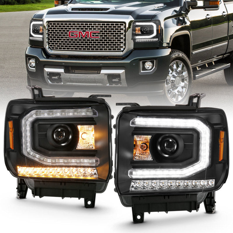 ANZO 2016-2019 Gmc Sierra 1500 Phare de projecteur style planche Noir avec signal ambre séquentiel