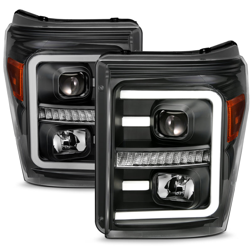 ANZO 2011-2016 Ford F250 Phares de projecteur avec style planche Switchback Noir avec ambre
