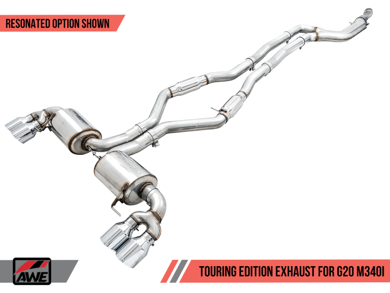 AWE Tuning 2019+ BMW M340i (G20) Échappement Resonated Touring Edition - Embouts Quad Diamond Black