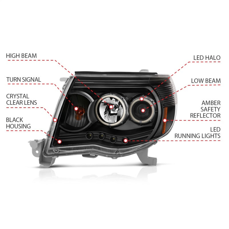 Phares de projecteur ANZO 2005-2011 Toyota Tacoma avec halo noir