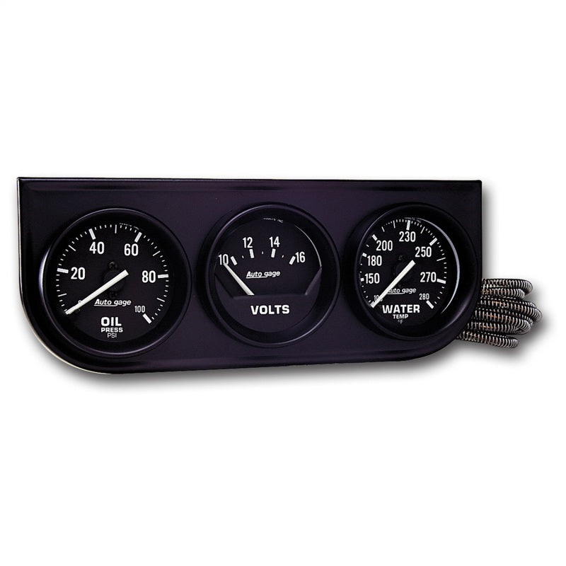 Autometer AutoGage Console à 3 jauges 52,4 mm Mech 0-100 PSI Presse à huile / 10-16 V / 130-280 Deg Température de l'eau